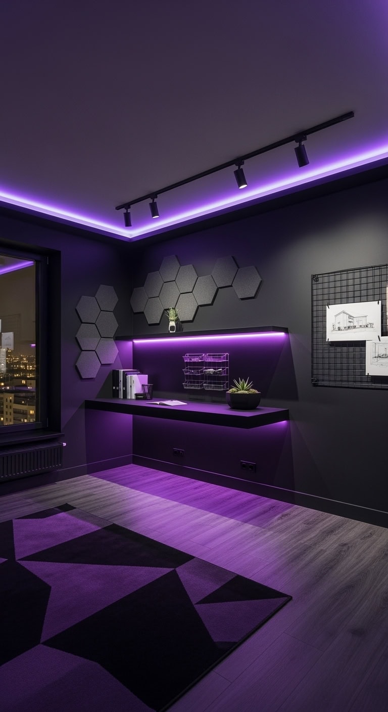 moody black workspace with purple