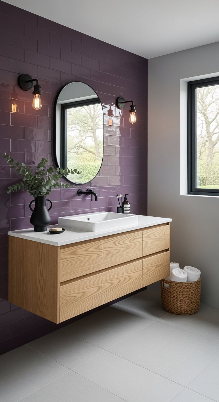 moody deep lilac bathroom