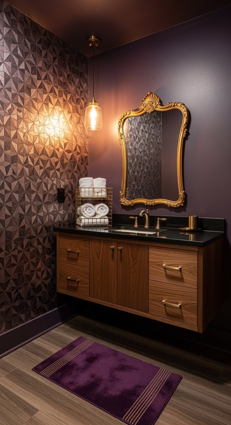 moody metallic dark lilac powderroom