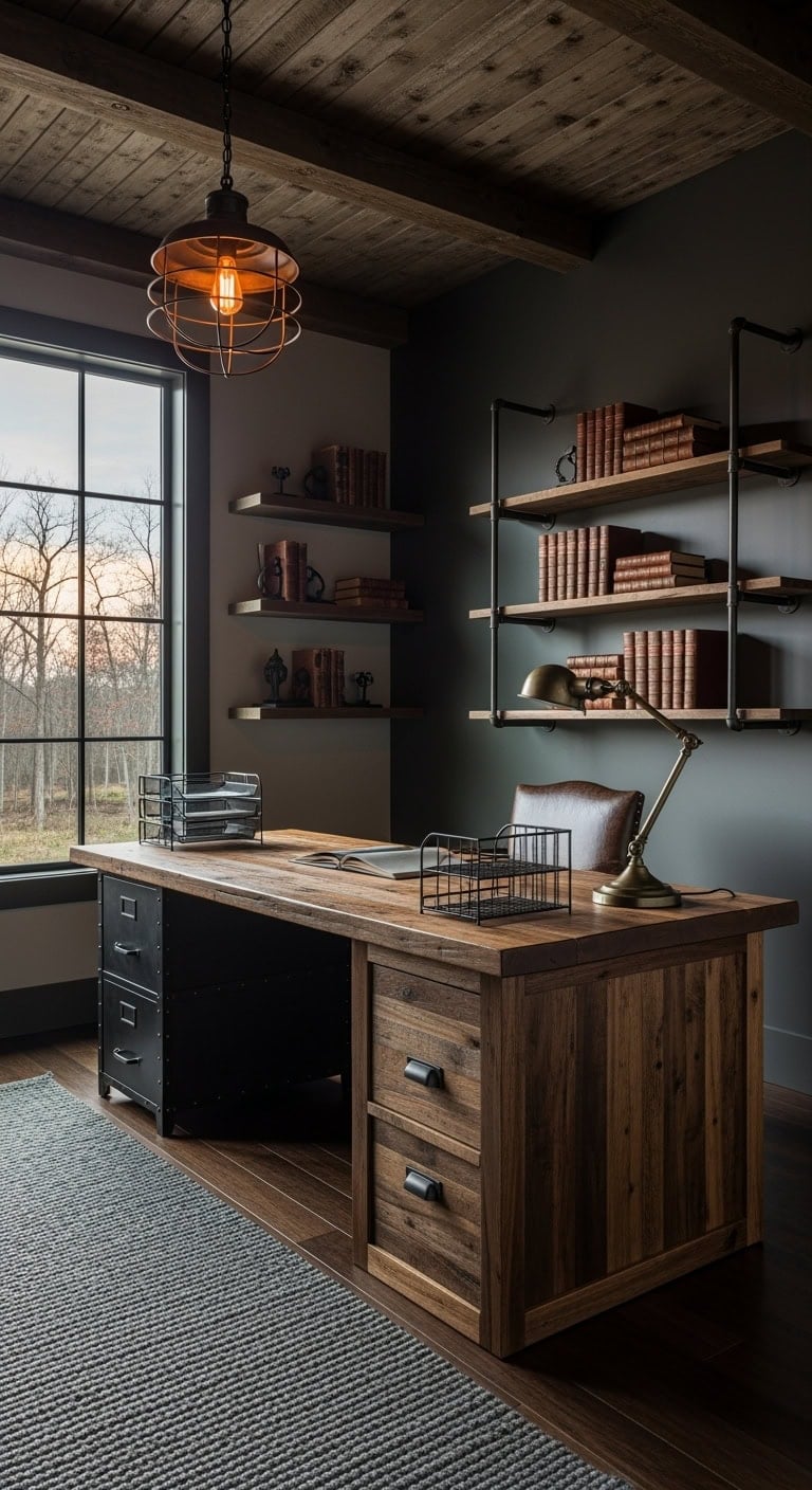 moody rustic industrial farmhouse office