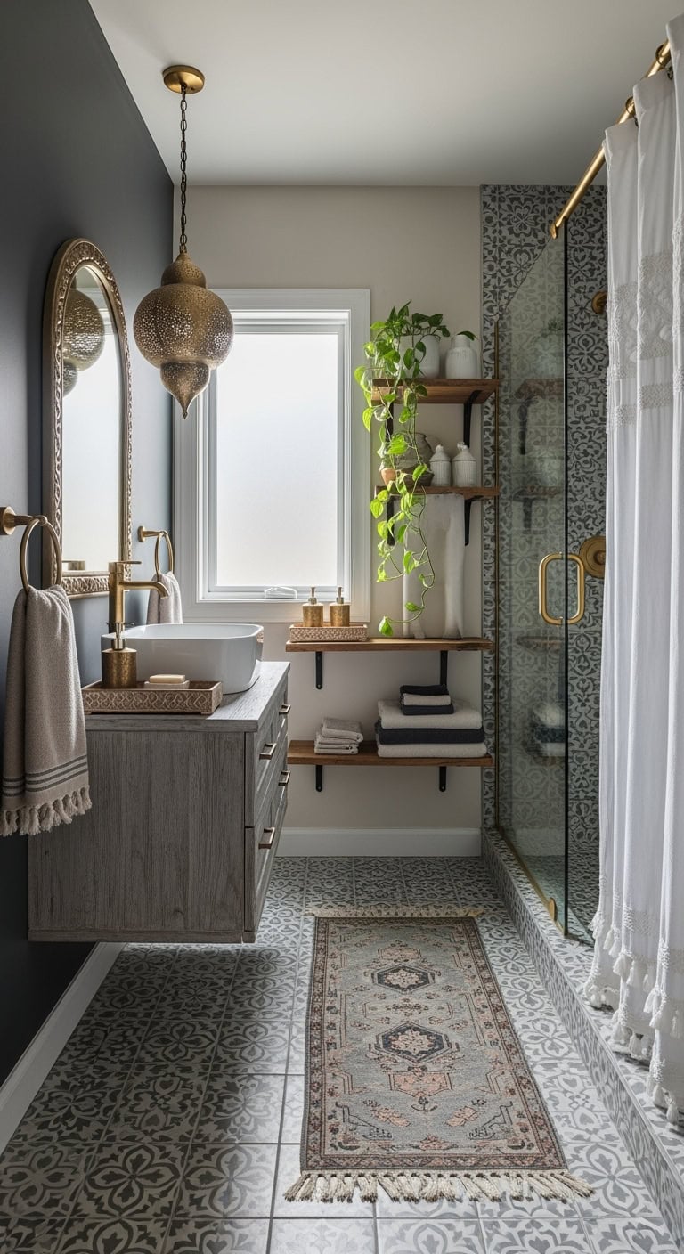 moroccan gray tiles with brass
