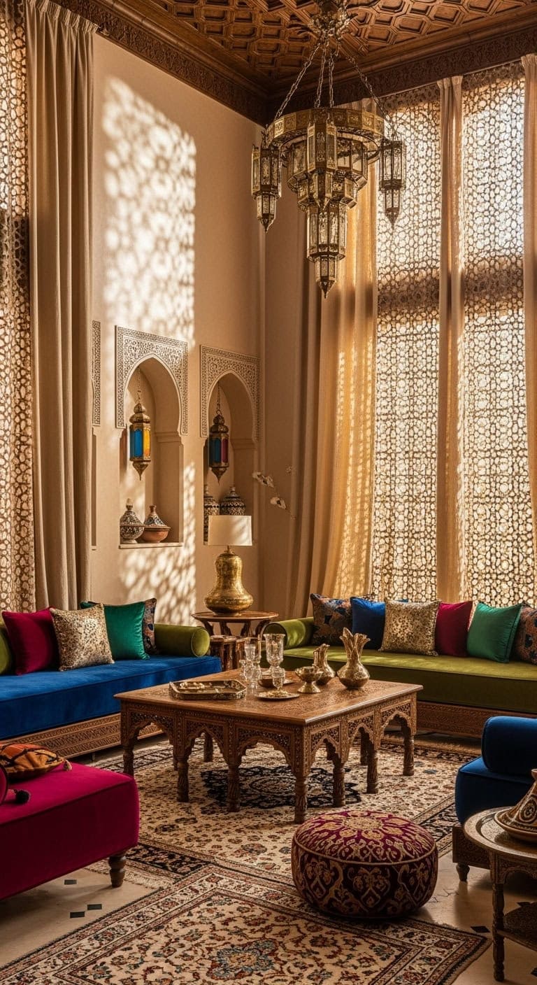 moroccan inspired beige lattice curtains