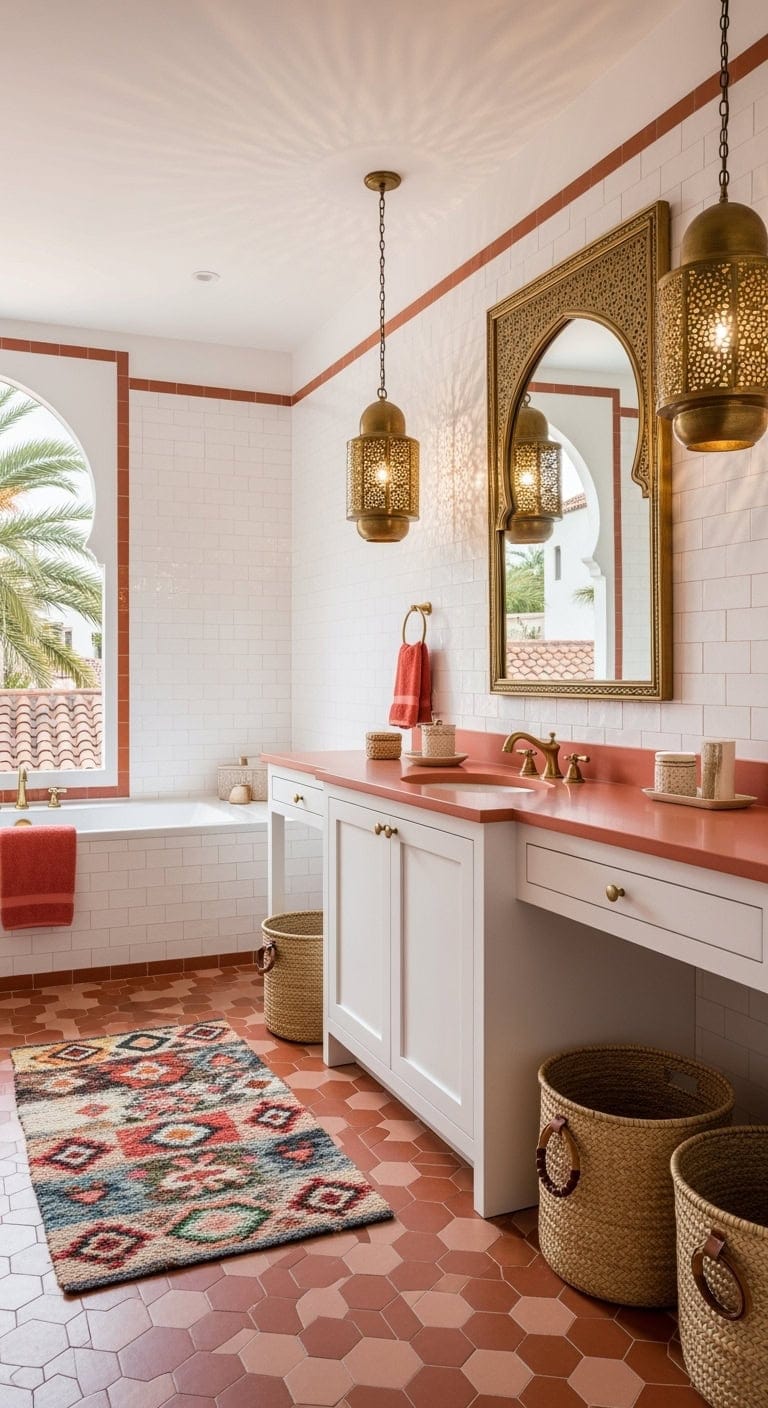 moroccan inspired pink orange bathroom
