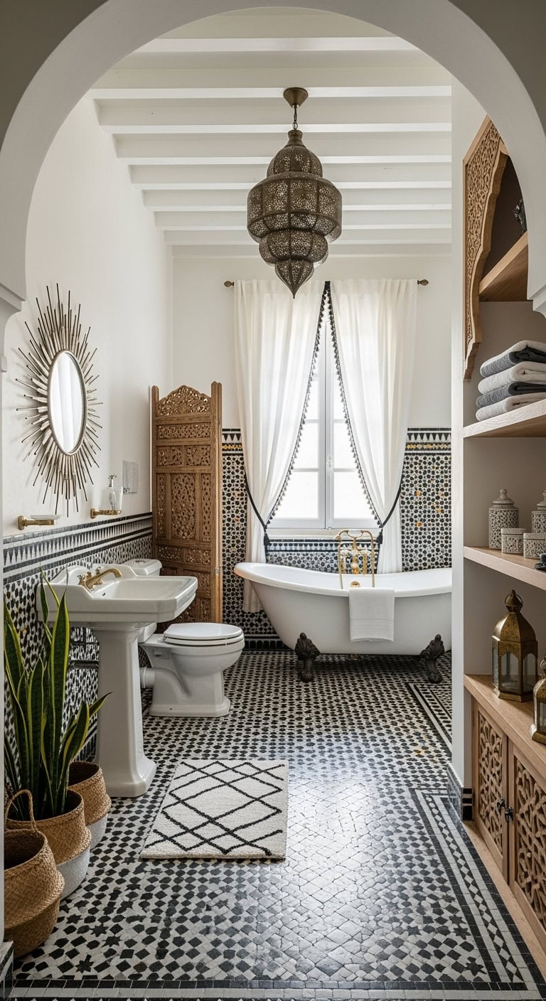 moroccan mosaic bohemian bathroom