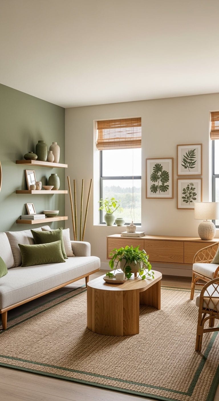 moss green ceramics warm woods