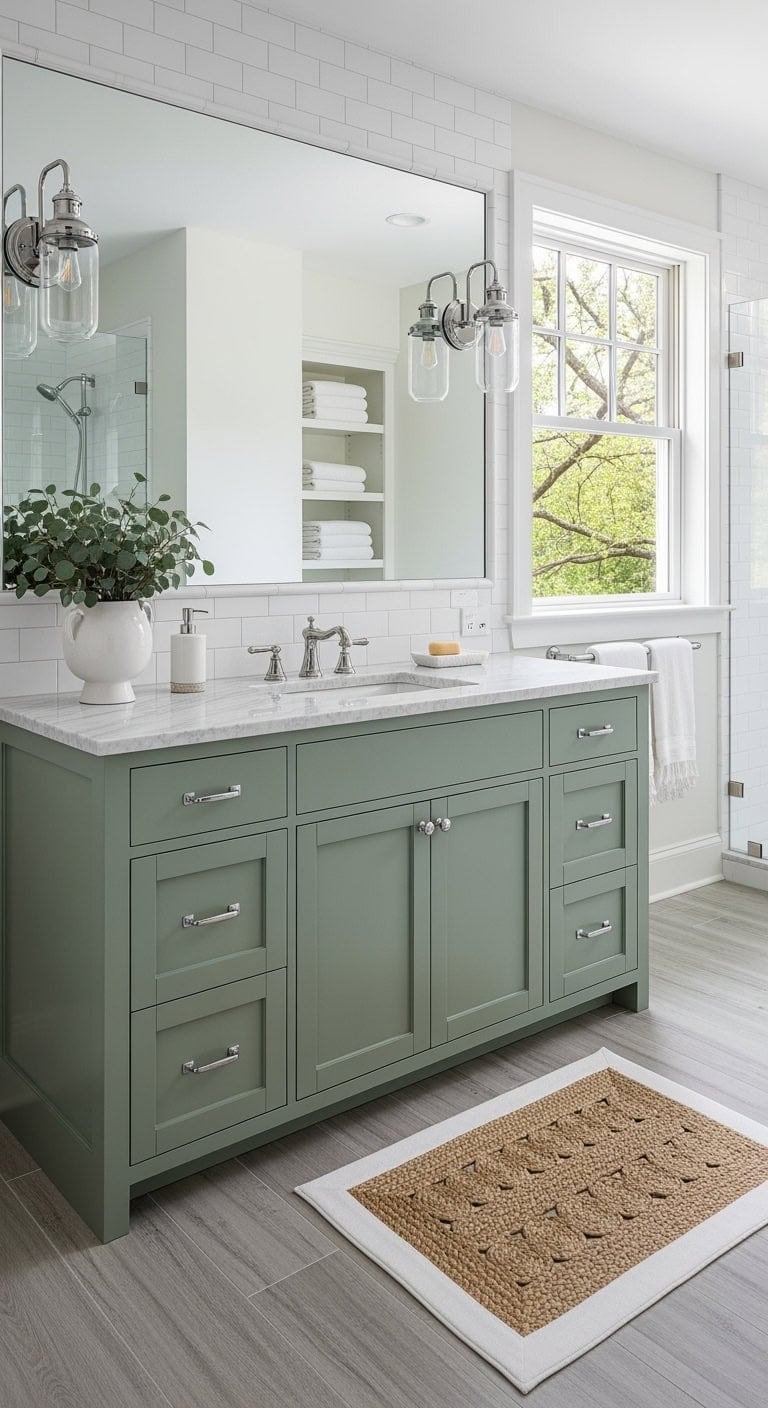 moss green shiplap vanity