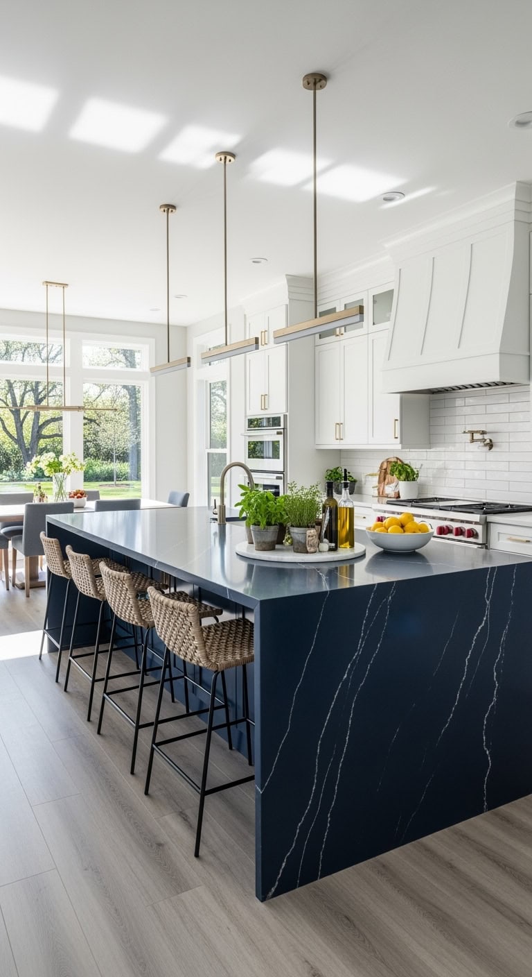 multifunctional navy waterfall island