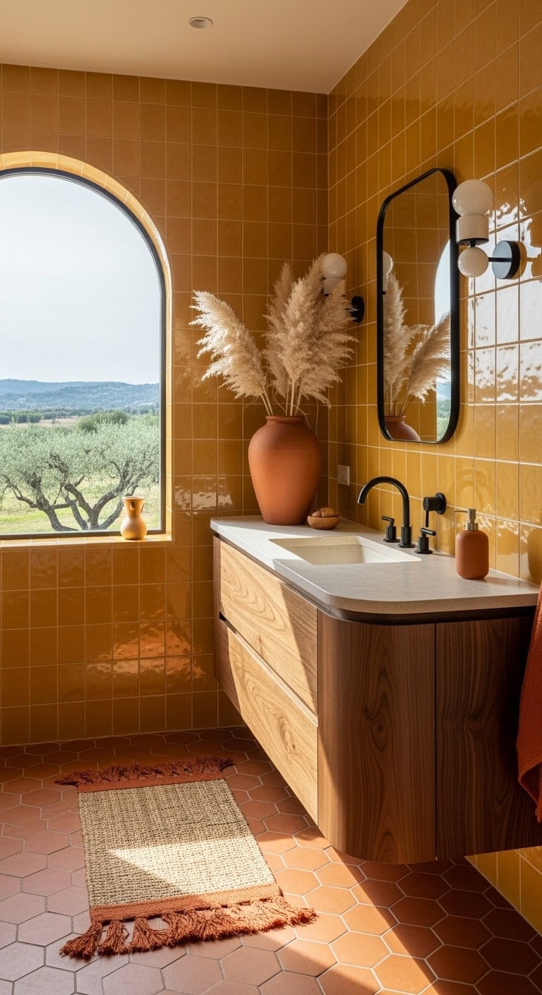mustard and terracotta bathroom