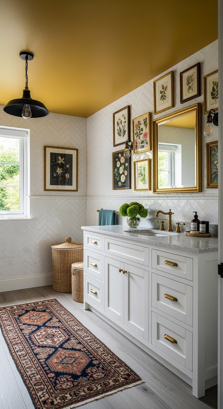 mustard ceiling gallery bathroom vibe