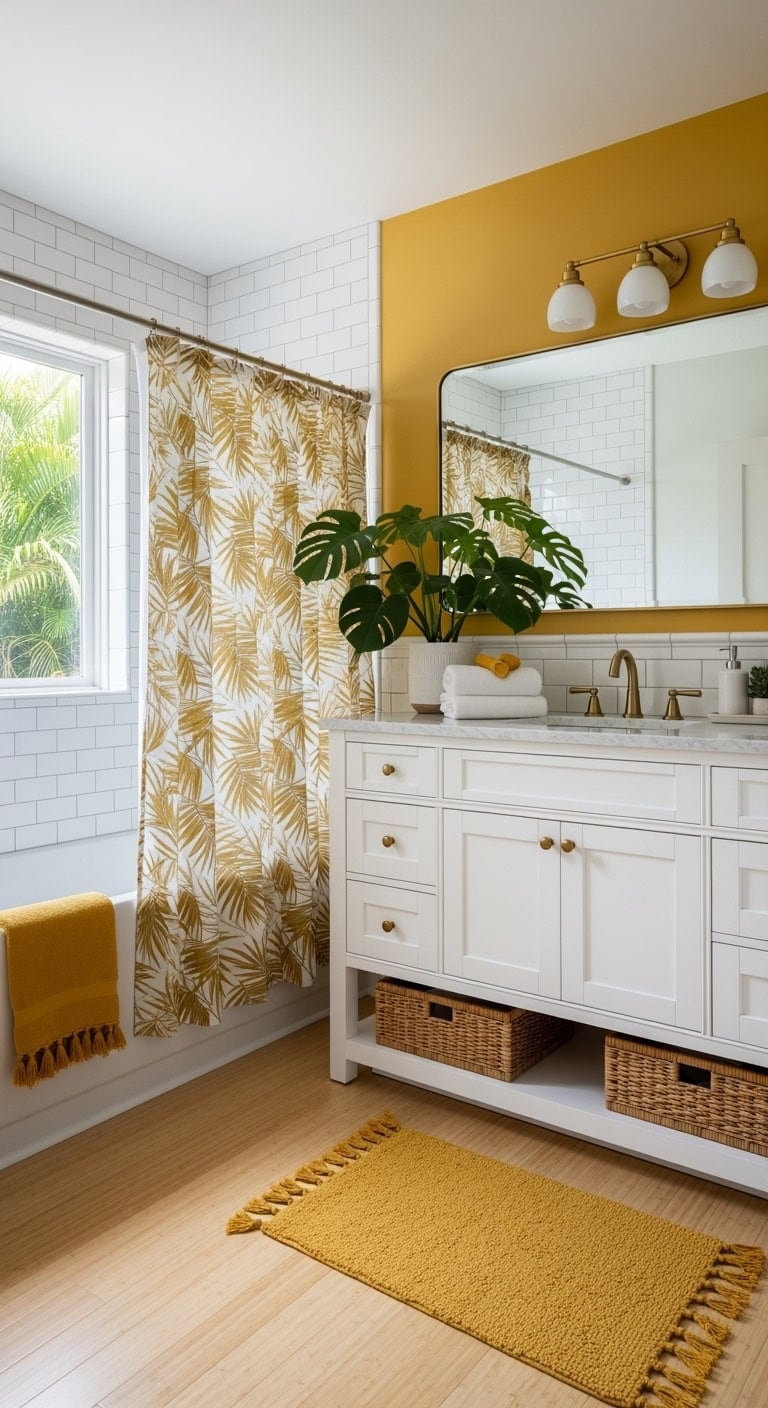 mustard tropical bathroom decor
