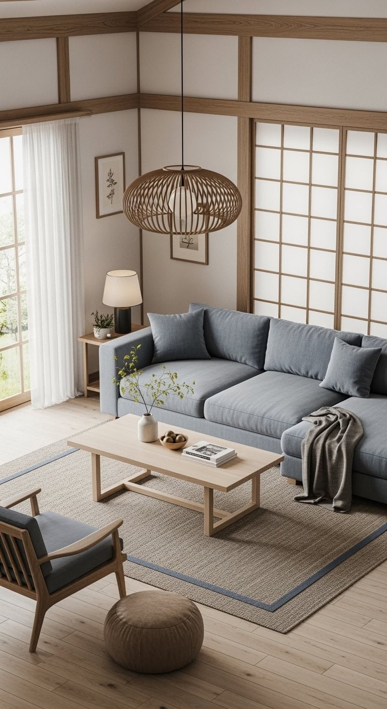 muted blue gray japandi retreat