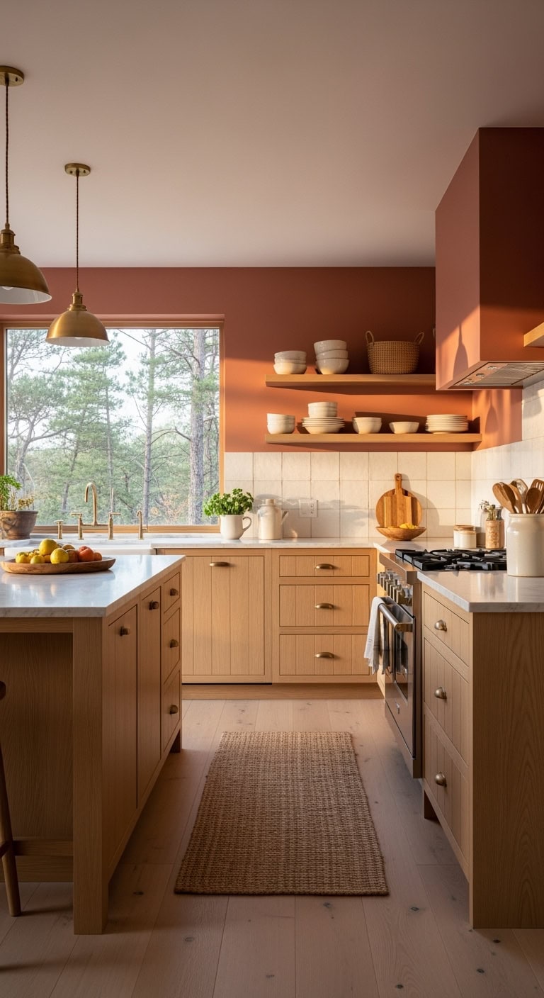 muted terracotta scandinavian kitchen