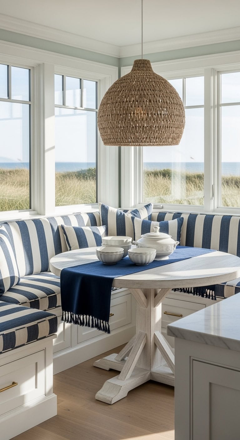 nantucket striped built in banquette seating