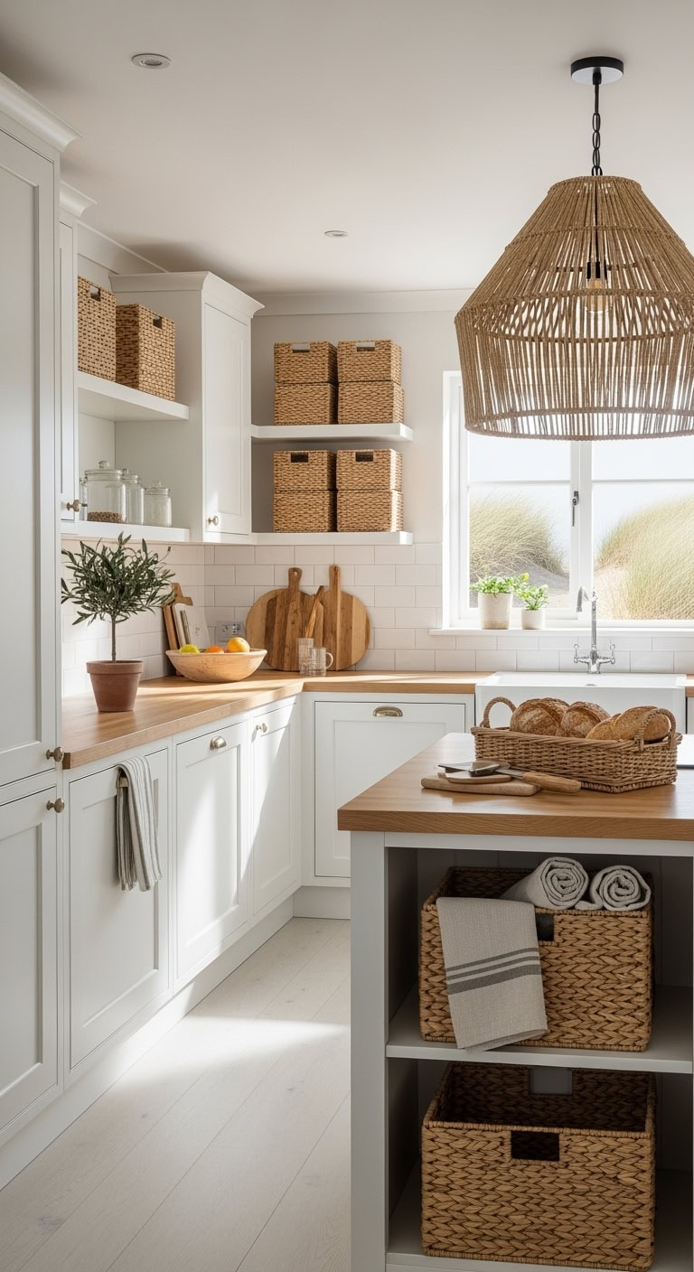 natural woven coastal kitchen accents