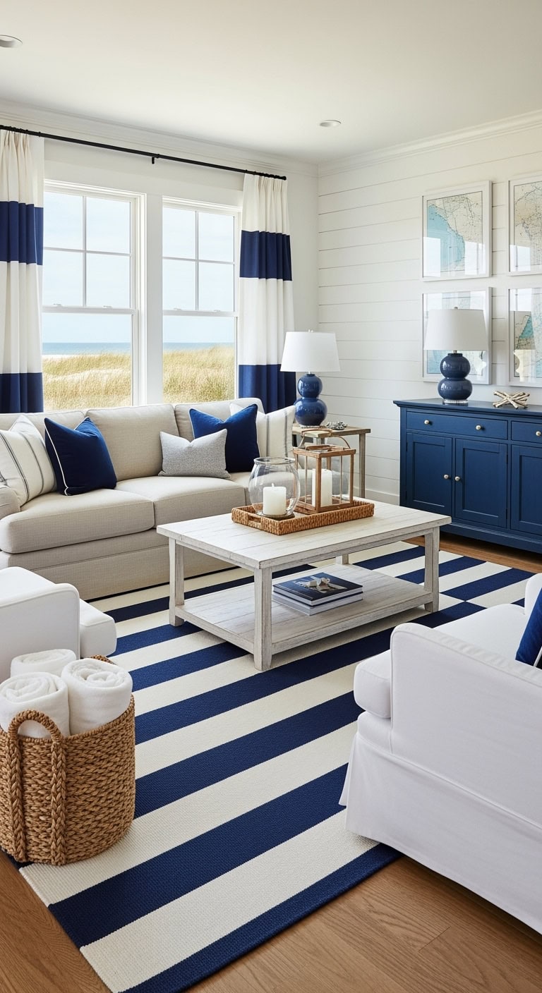 navy and beige coastal makeover