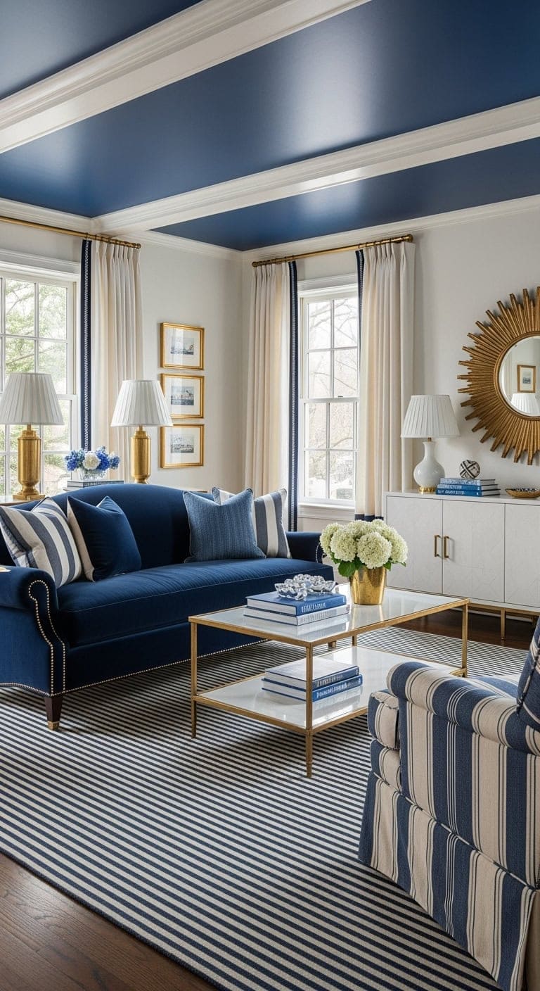 navy stripes with brass