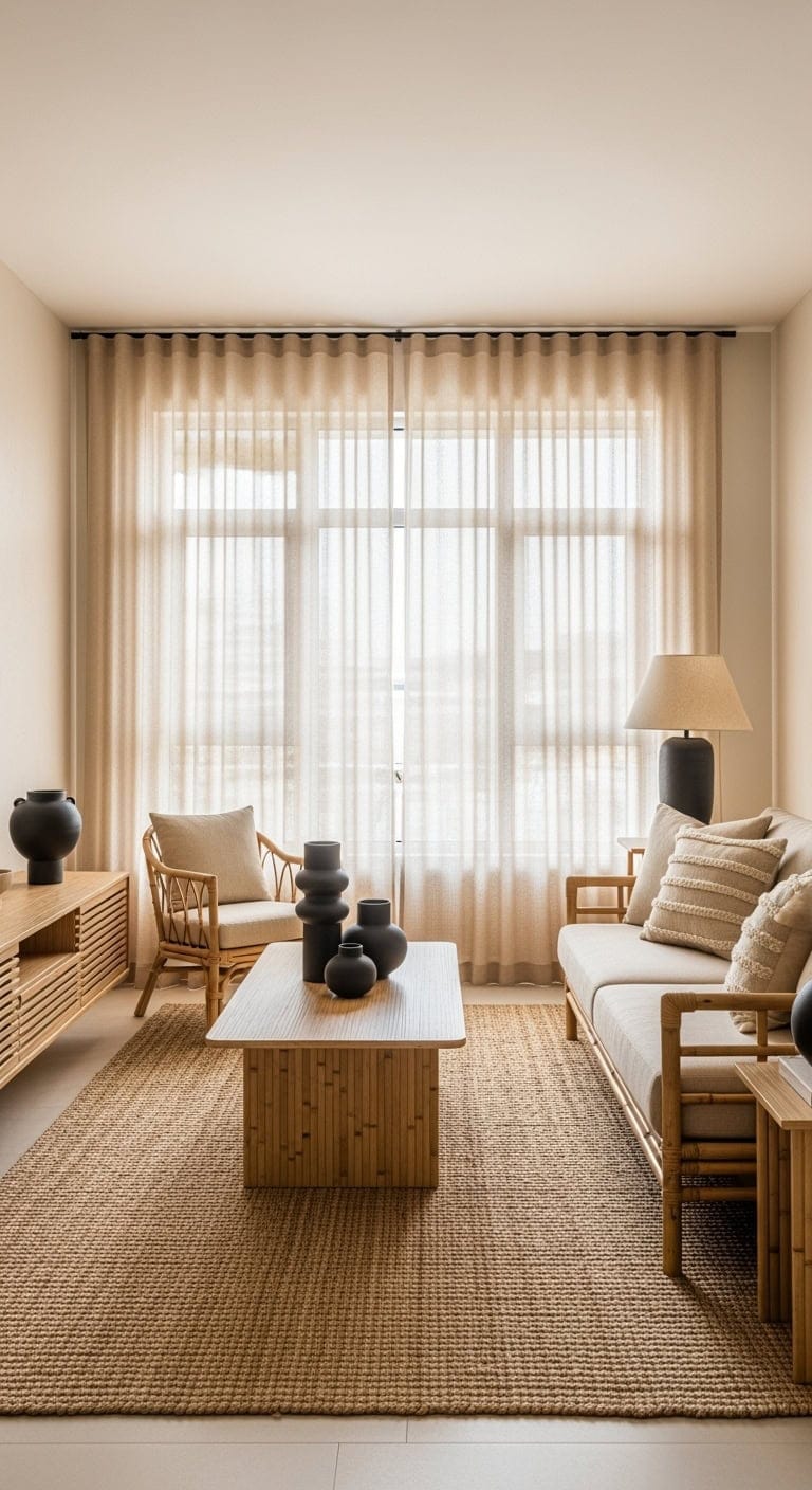 neutral bamboo meets black ceramics