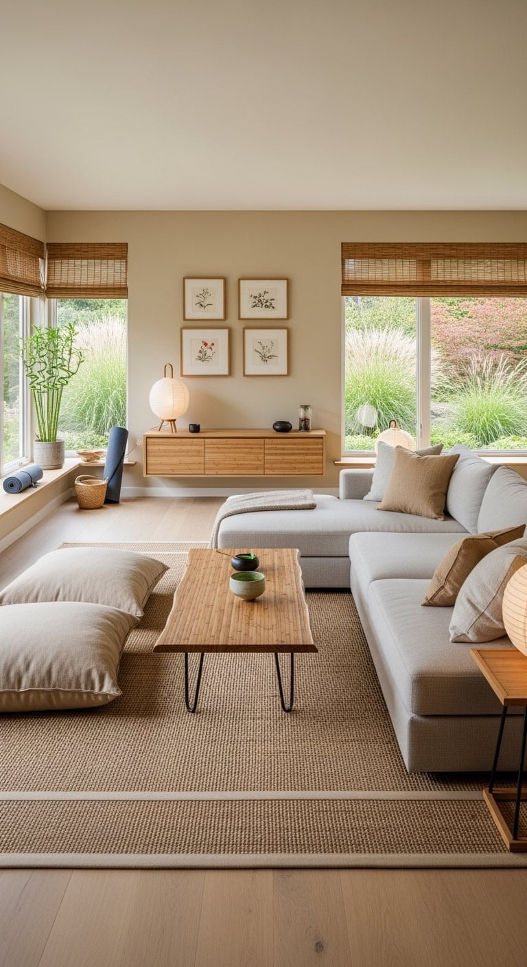 neutral bamboo zen livingroom