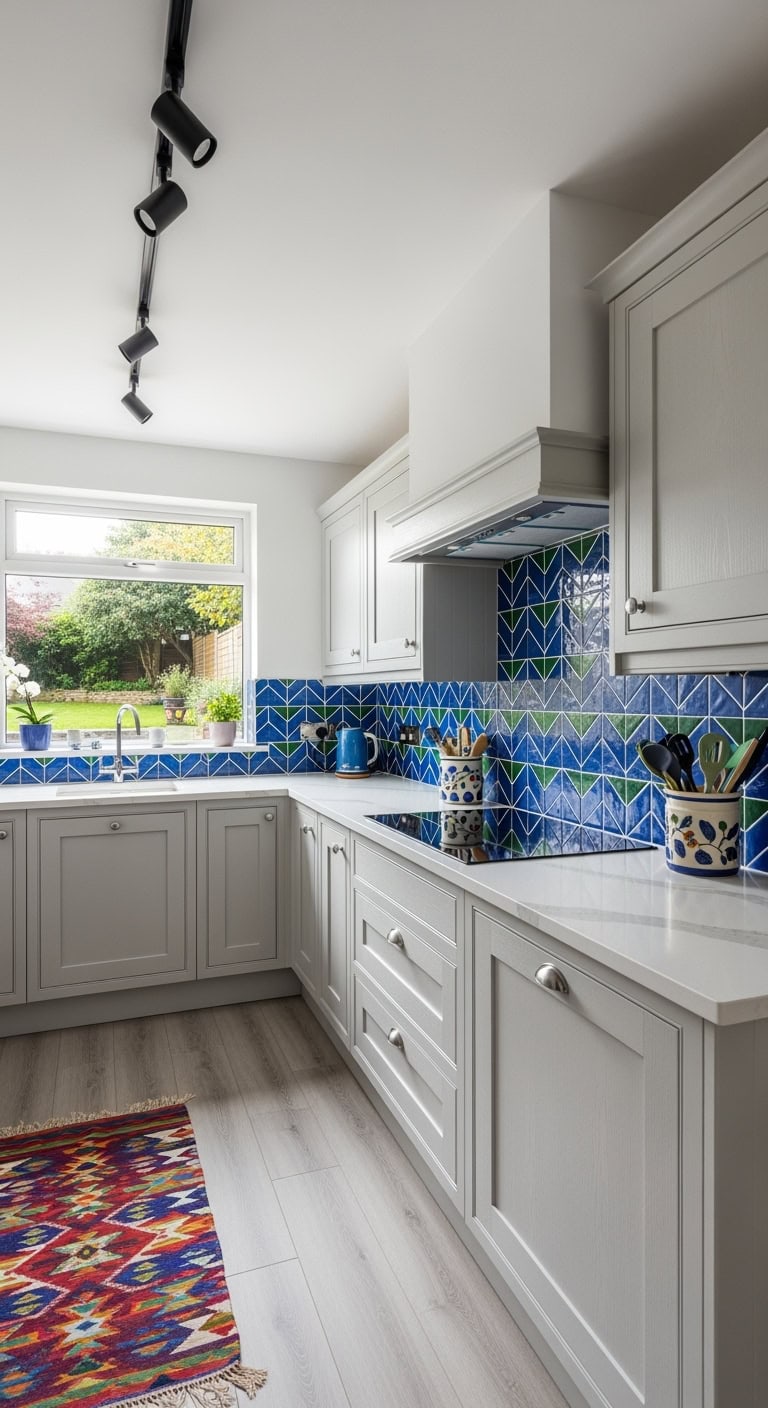 neutral grey vibrant backsplash