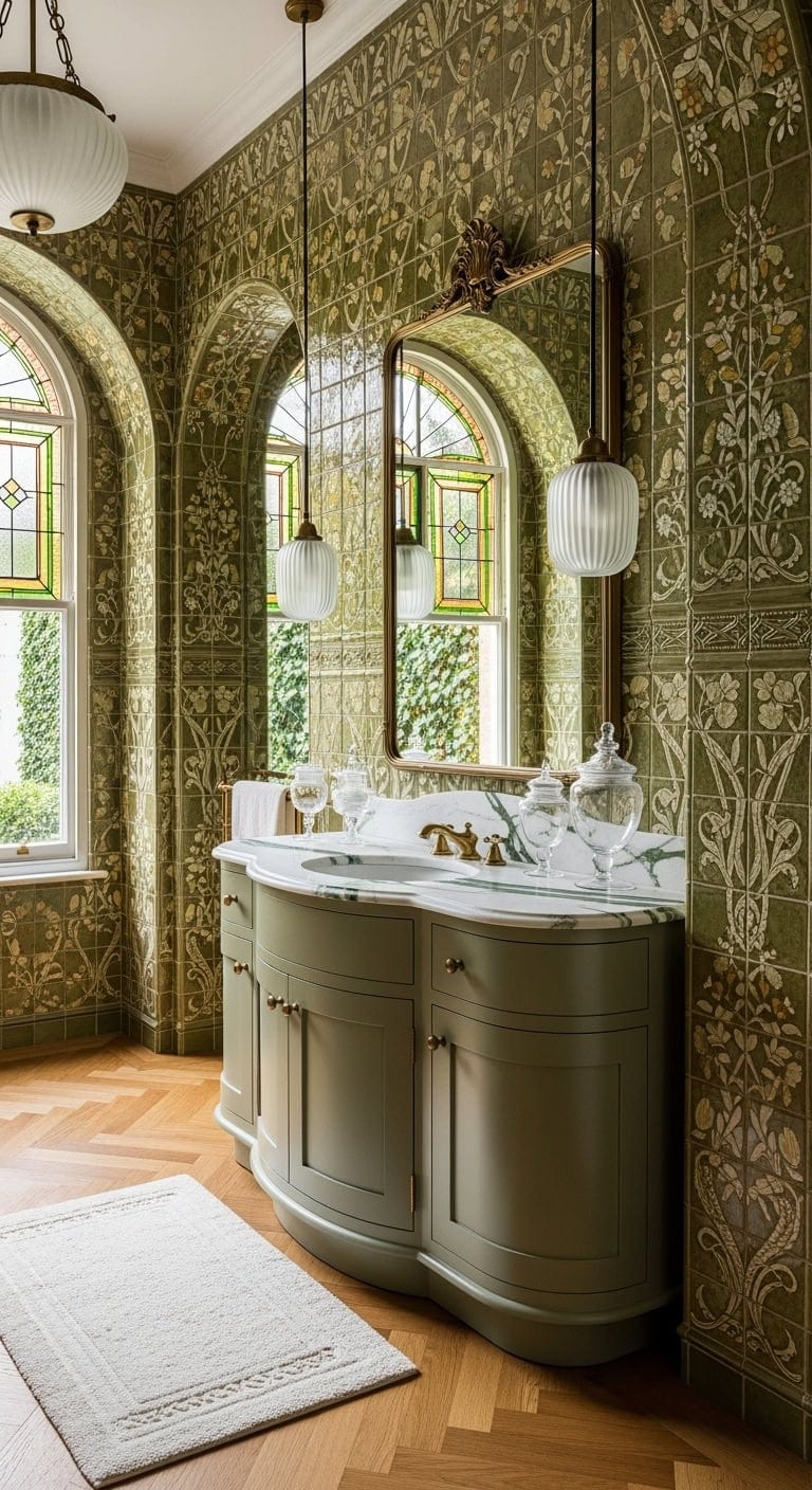 olive art nouveau bathroom