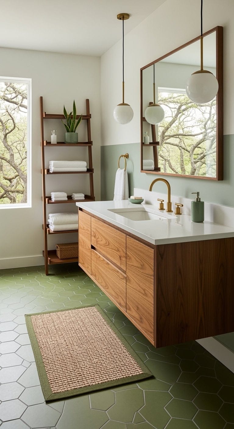 olive hexagon walnut vanity
