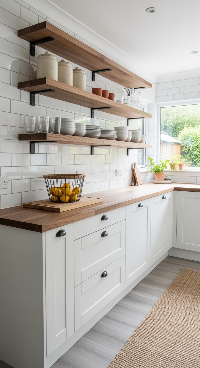 open shelving with contrasting cabinetry