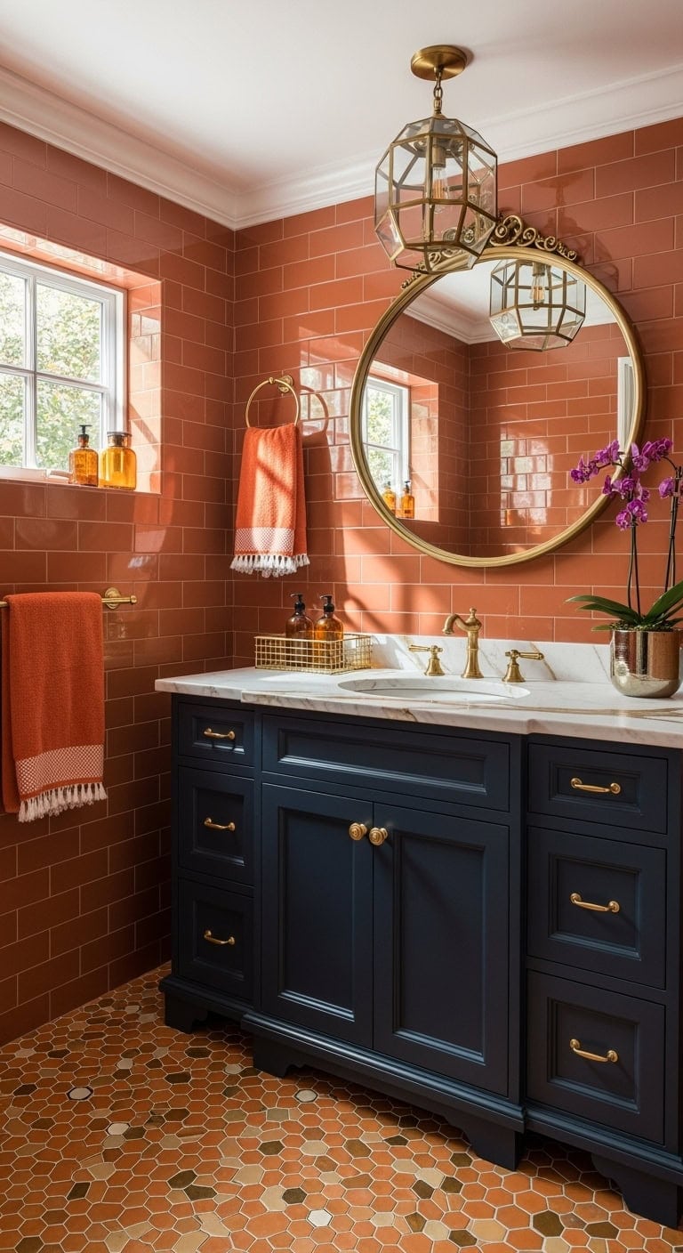 orange gold luxe powder room