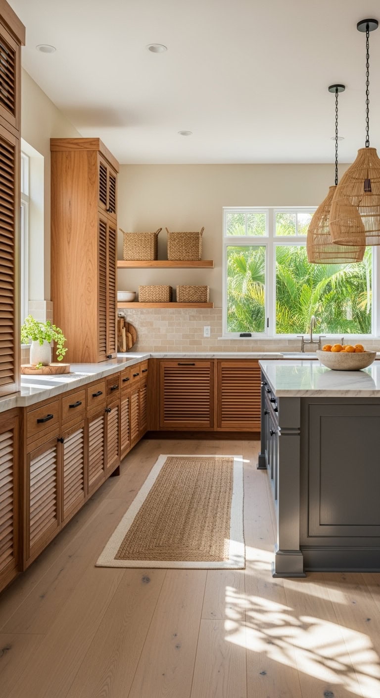 pecan louvered tropical kitchen
