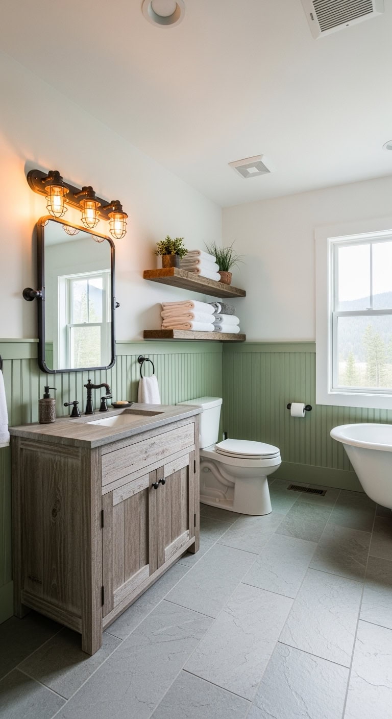 pine green reclaimed shelf bathroom