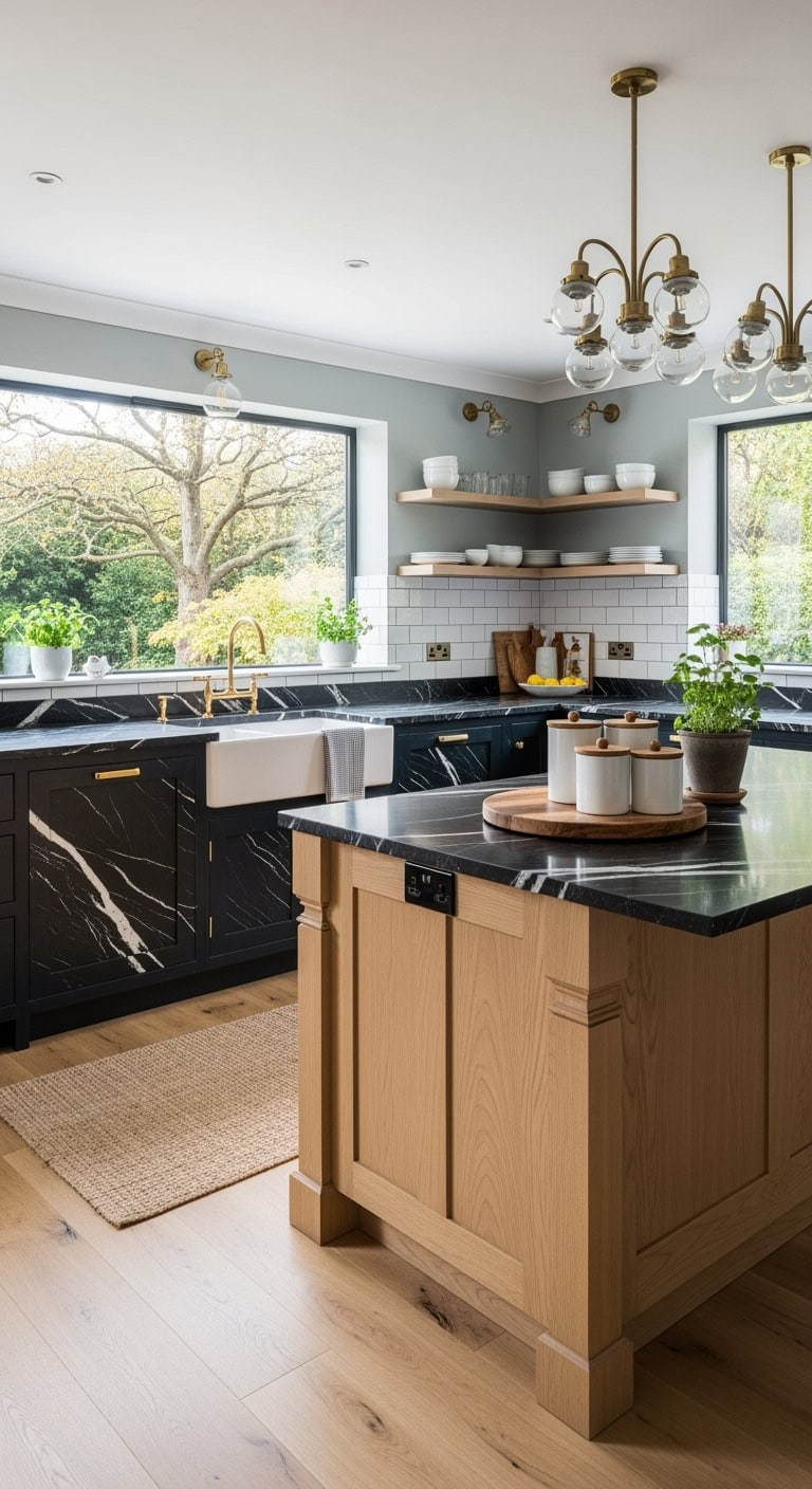 polished black marble islands