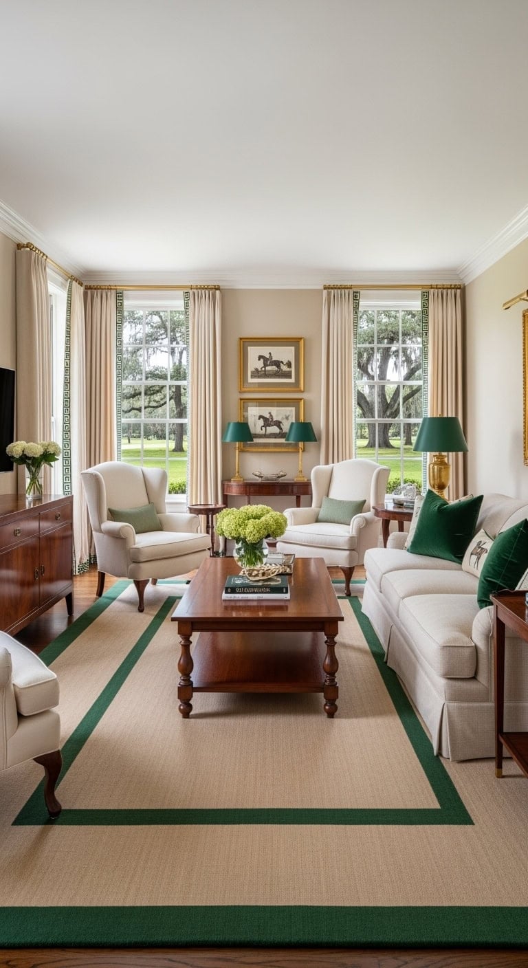 preppy hunter green traditional interior