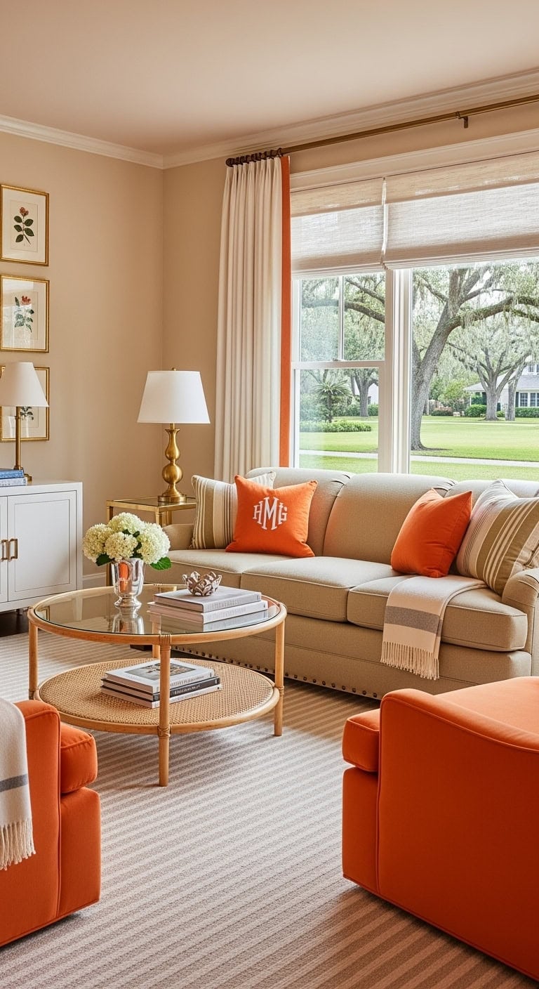 preppy khaki orange coastal chic