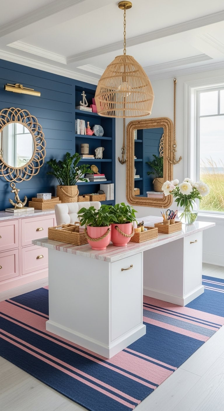 preppy nautical coral workspace