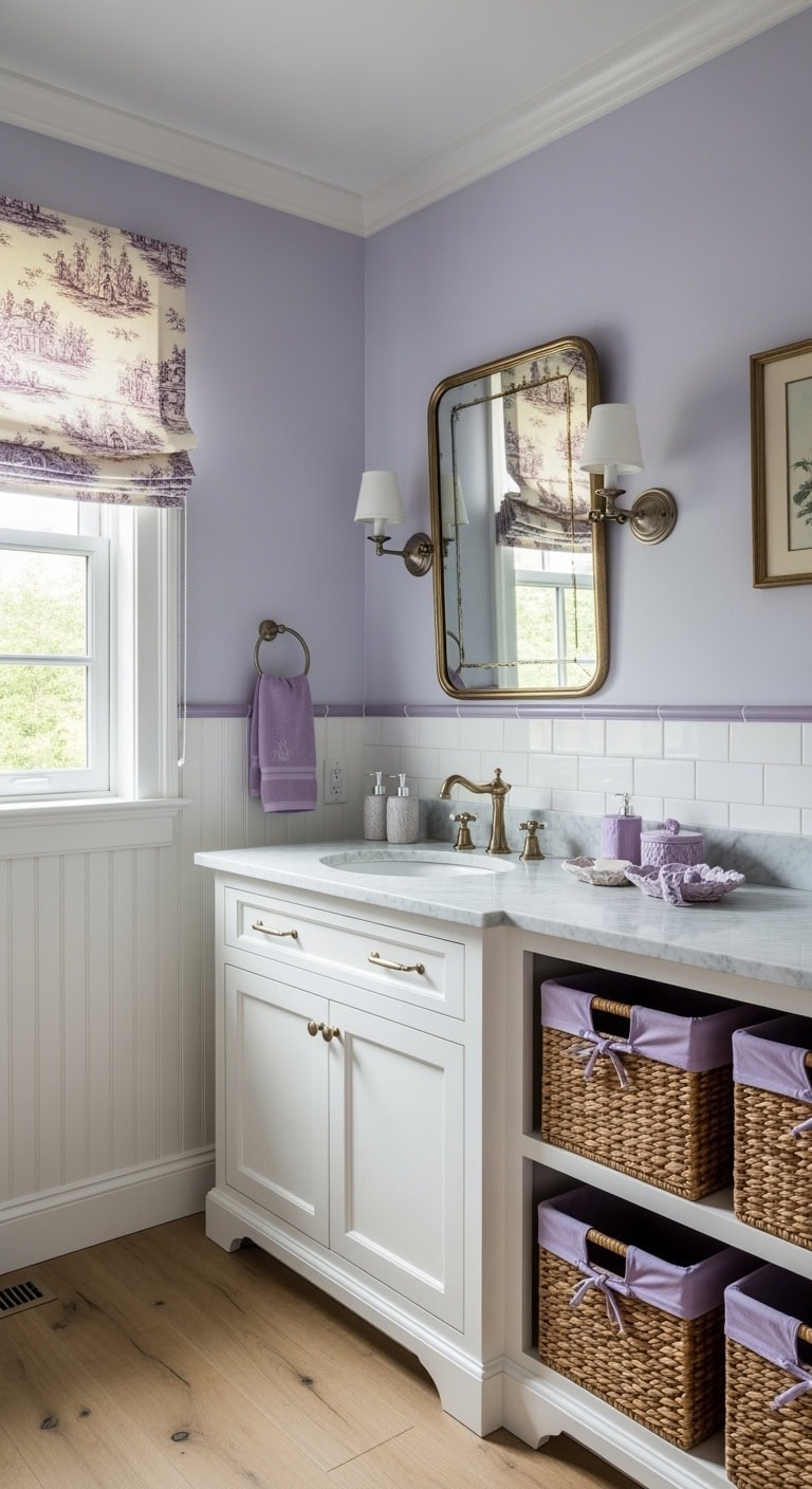 provence inspired lavender toile bathroom