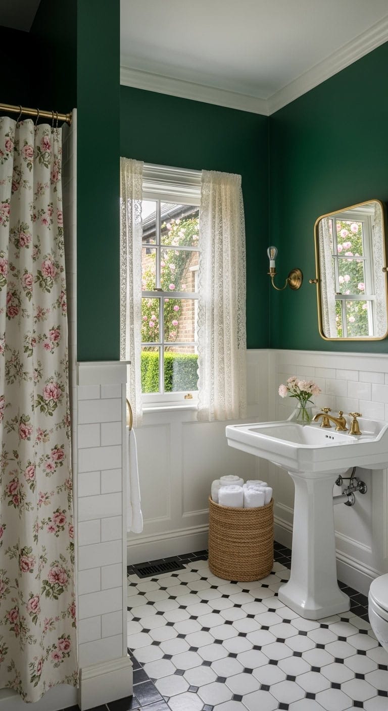 racing green floral bathroom
