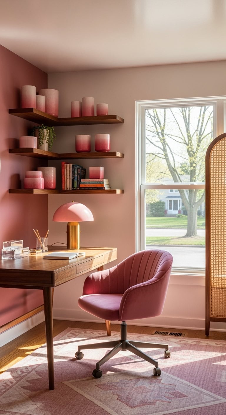 raspberry mid century walnut accents