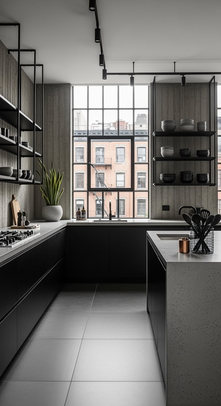 raw concrete black steel