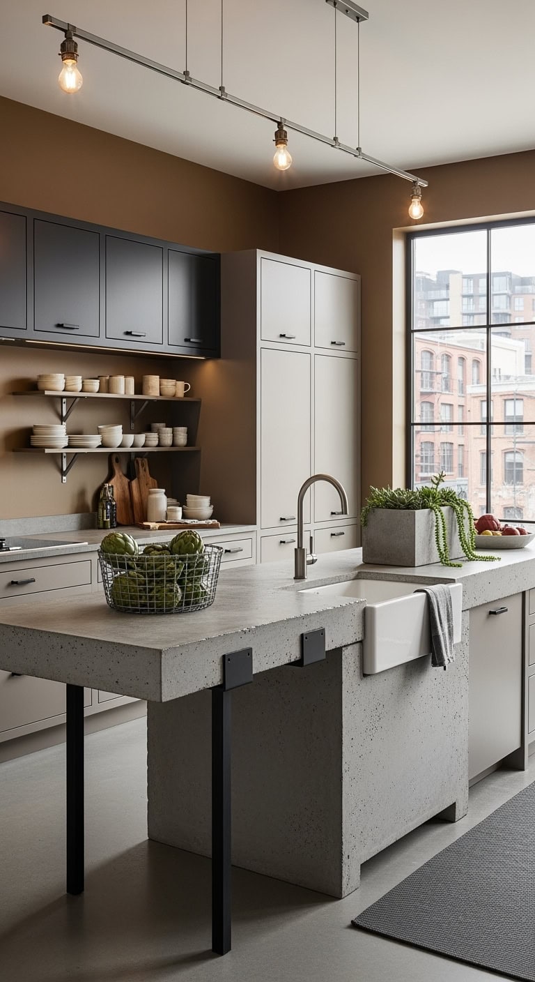raw concrete brutalist kitchen island