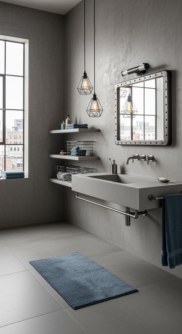 raw textured concrete with steel blue