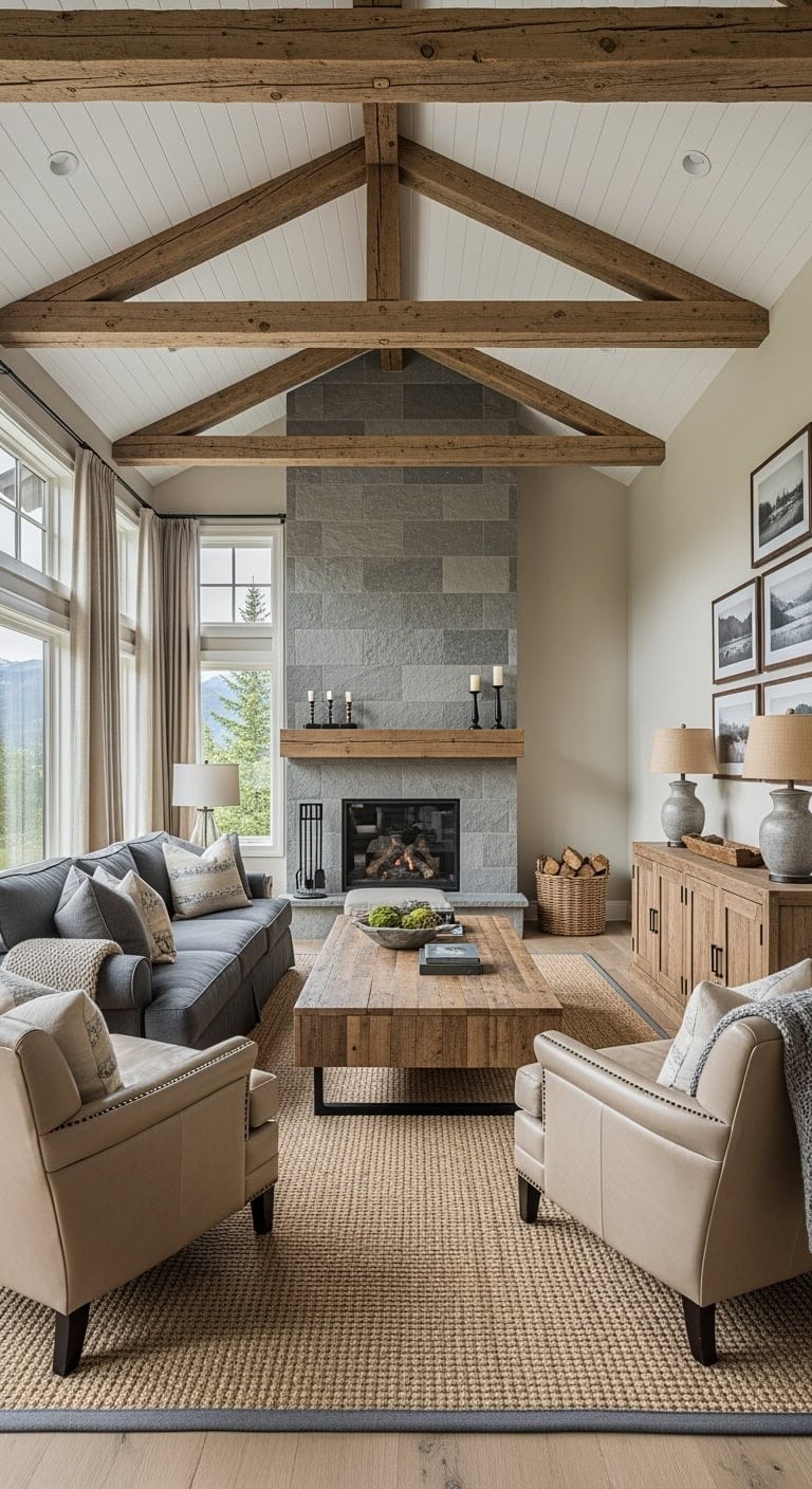 reclaimed beams grey stone