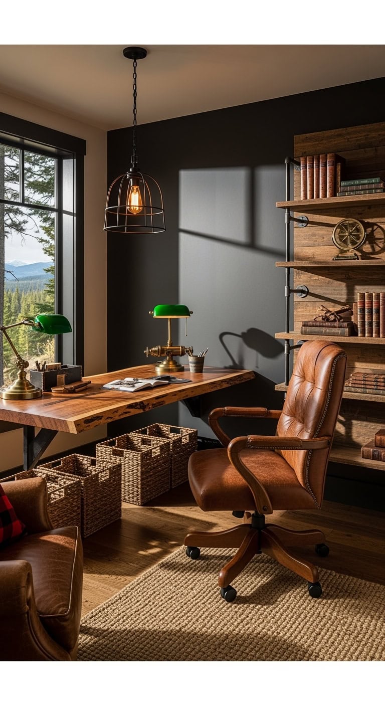 reclaimed wood cabin workspace