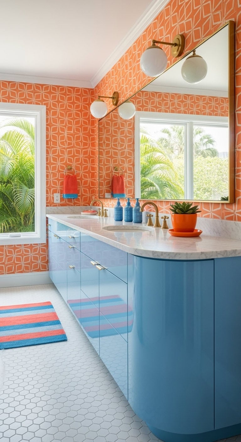 retro baby blue tangerine bathroom