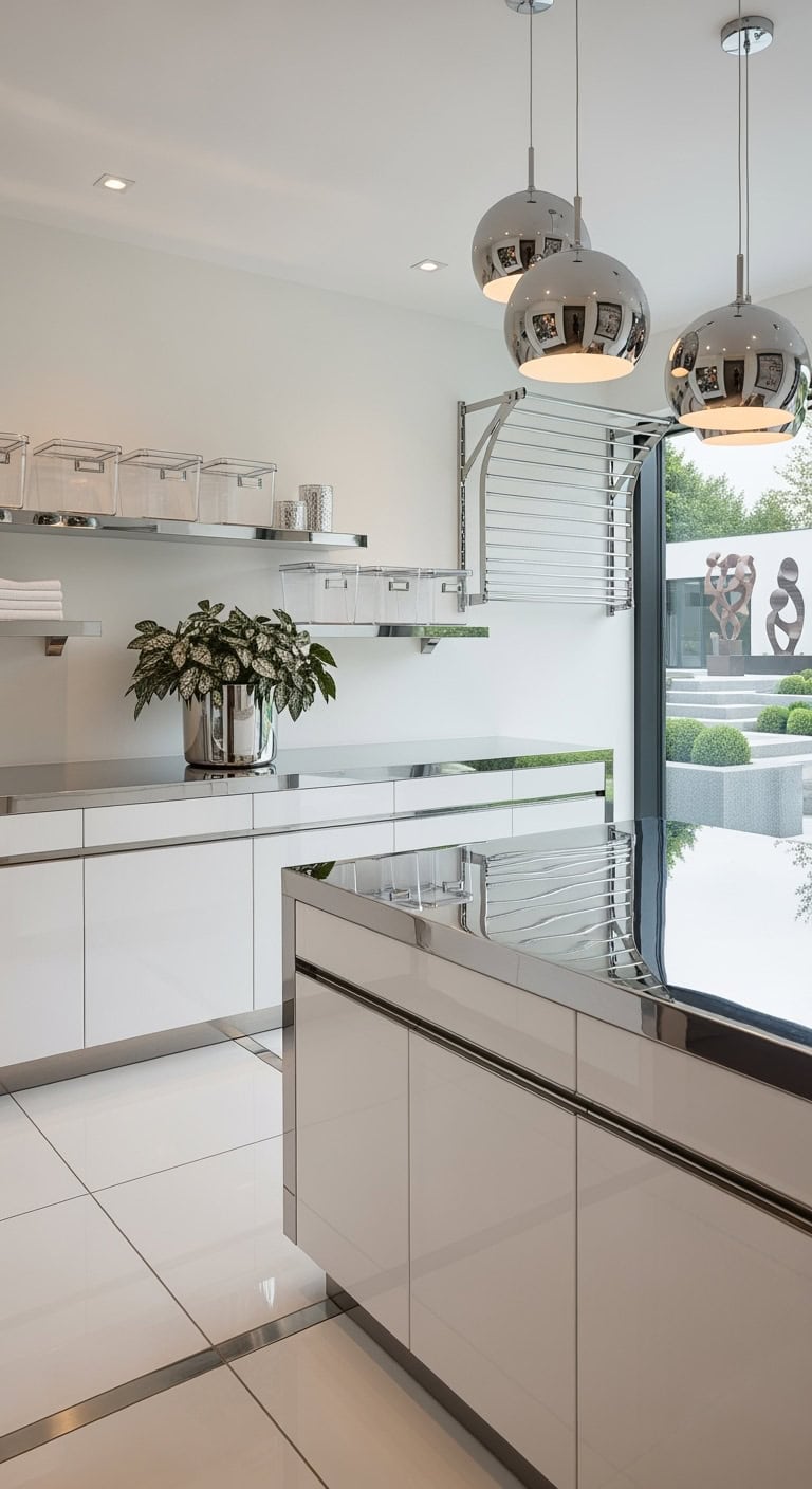 retro futuristic chrome laundry room