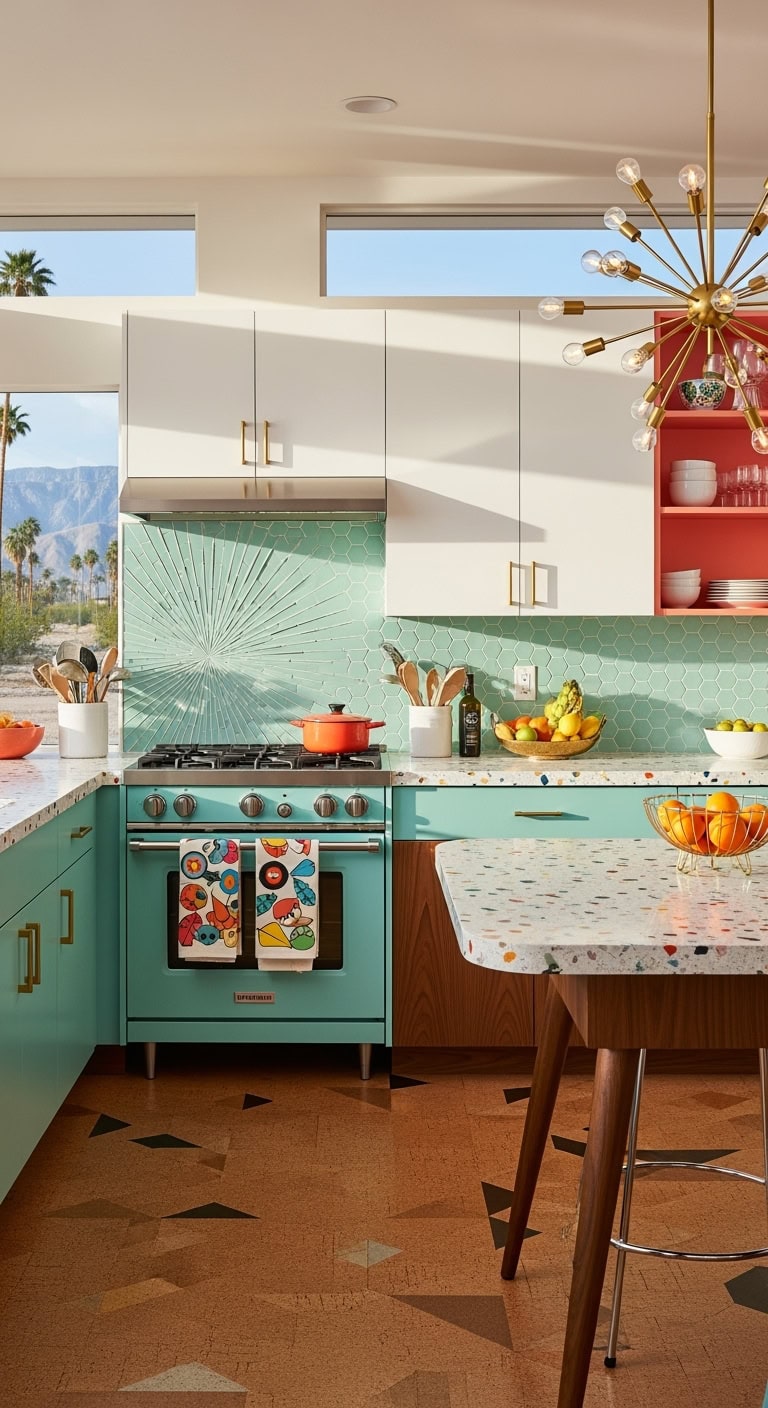 retro inspired geometric starburst kitchen