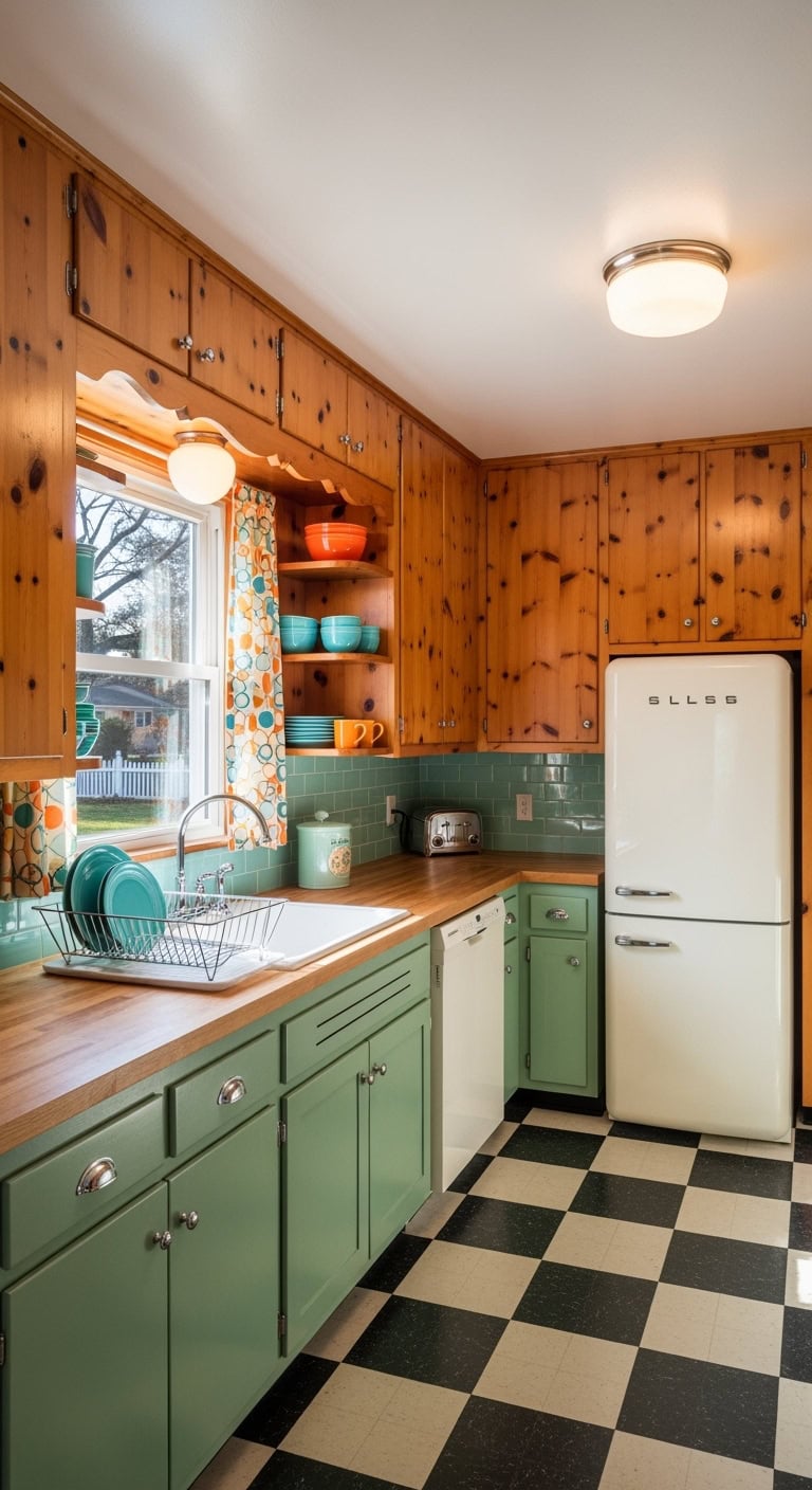 retro knotty pine vintage kitchen