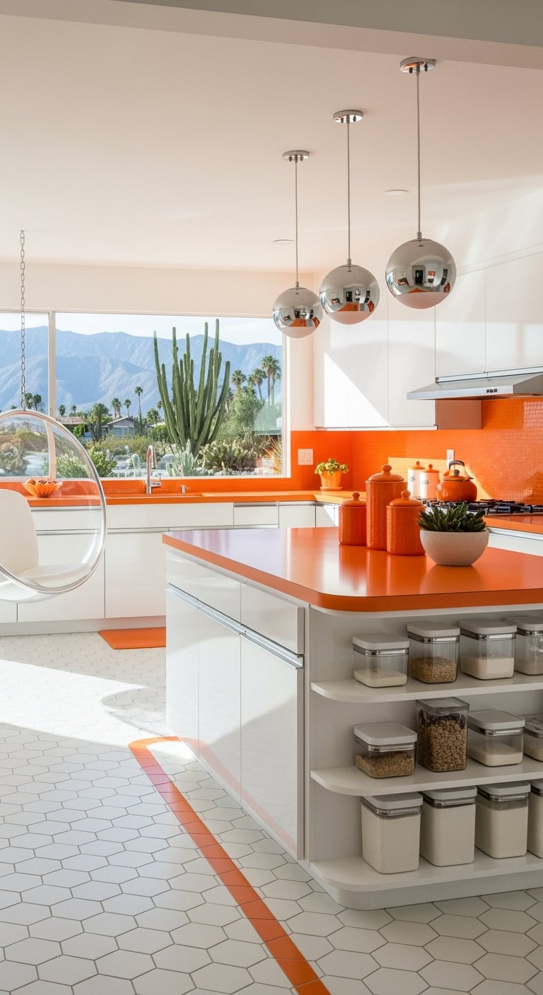 retro orange mid century kitchen