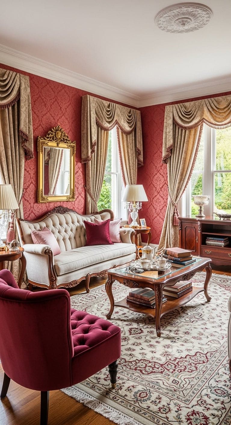 romantic victorian damask living room