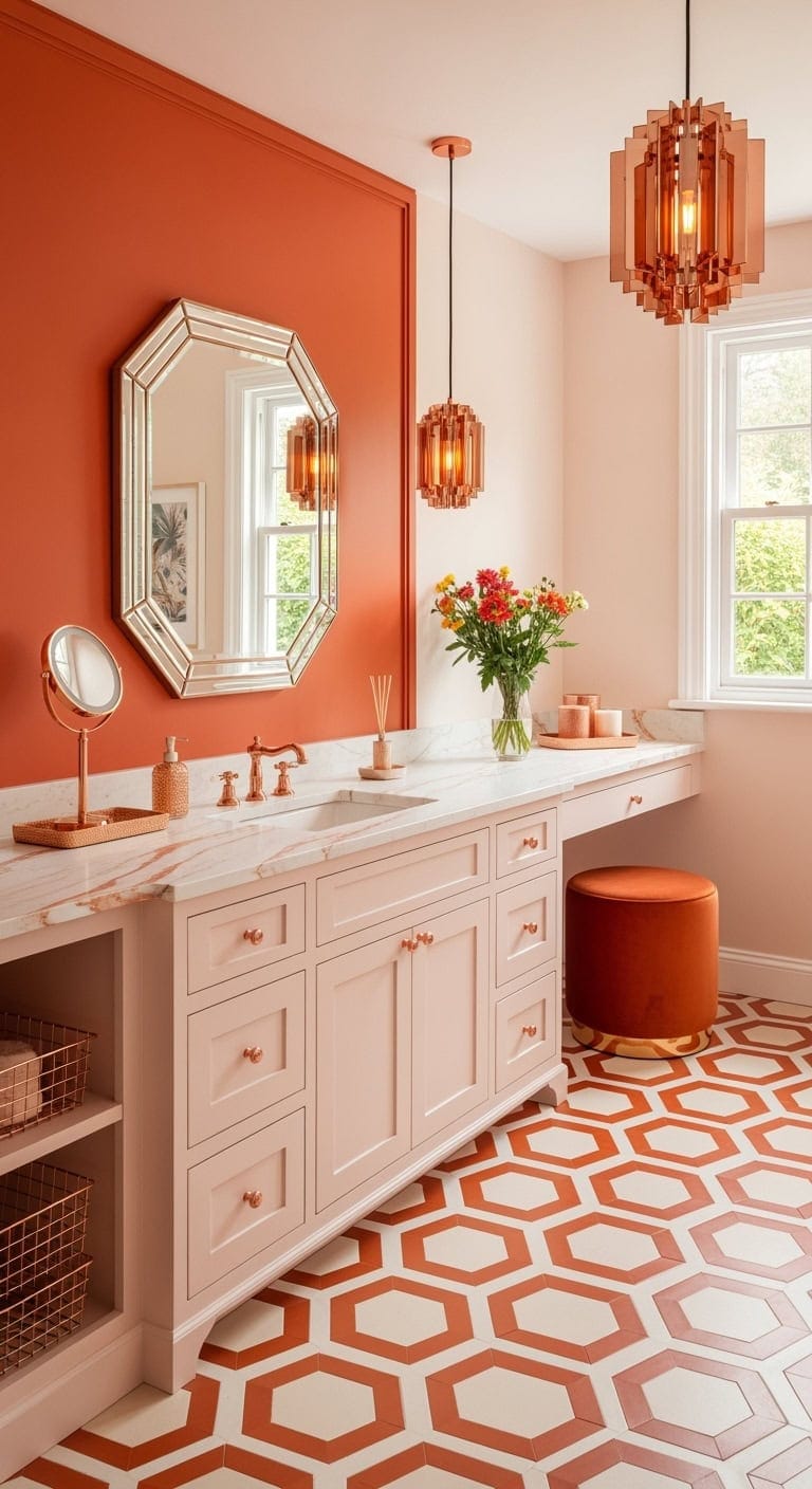 rose gold art deco bathroom