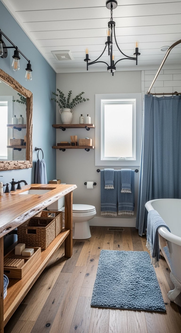 rustic bark with dusty blue