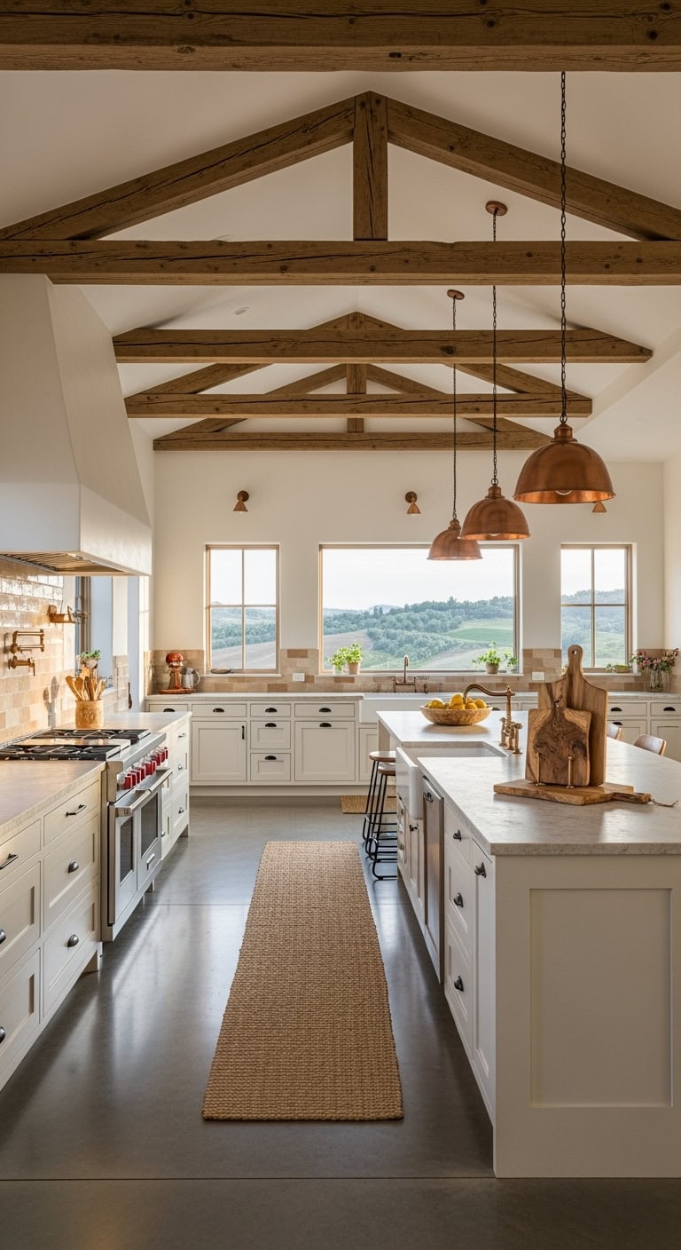 rustic beams sleek concrete floors